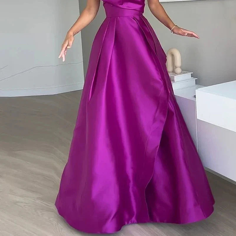 YESMYTOOL  -  Elegant Solid Color Party Dresses New Sexy Strapless High Waist Evening Dress Women's Temperament Off Shoulder Satin Long Dress