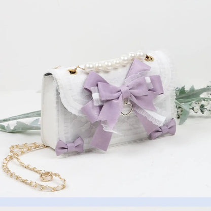 MBTI Bow Lace Shoulder Bag for Girl Pearl Jk Kawaii New Trend Purse Japan Style Gentle Female Designer Crossbody Bag