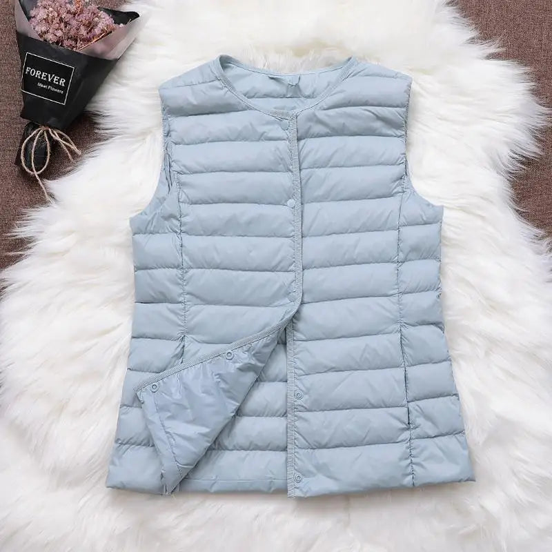 90% Ultra Light White Duck Down Women Vest Thin Coat Women Duck Down Sleeveless Jacket V Collar Or O Collar Coat