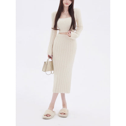 Autumn Sweater Knitted Suits Female Elegant 2 Piece Dress Korean Fashion Even Party Y2k Mini Dress Office Lady Short Skirts