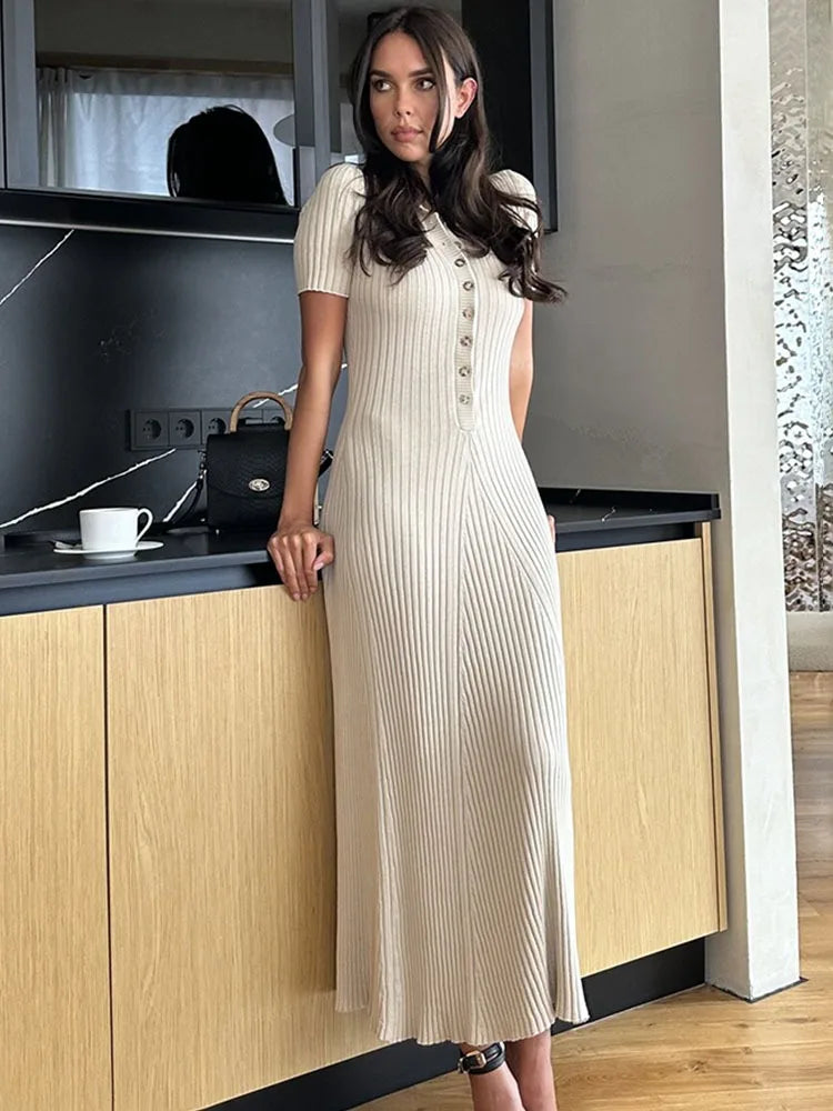 Knitted Rib Slim Maxi Dresses For Women High Waist Casual Loose Dress Women's Autumn Elegant Temperament Long Dress Femme