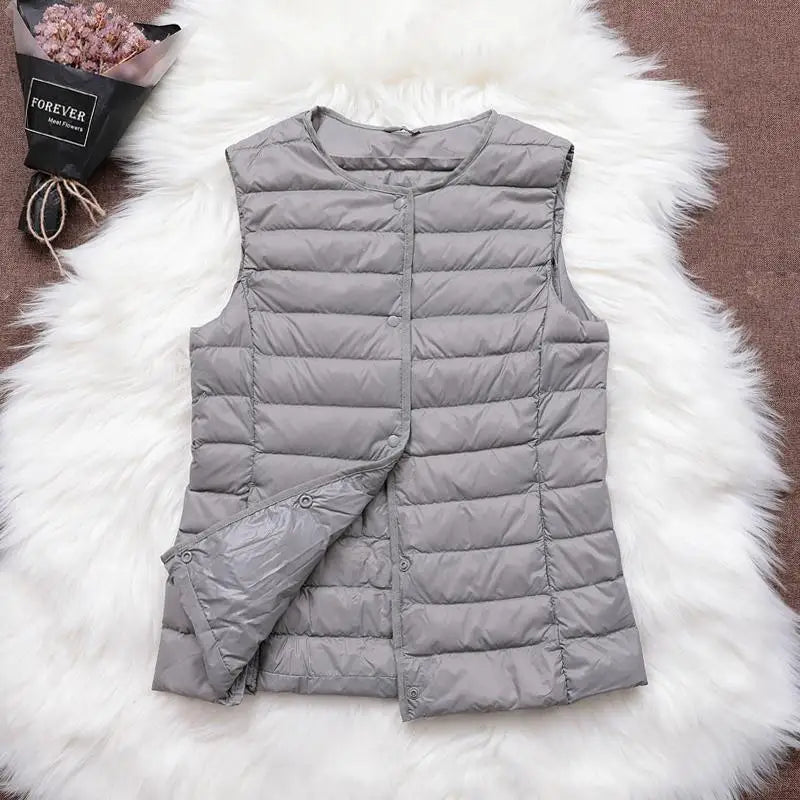 90% Ultra Light White Duck Down Women Vest Thin Coat Women Duck Down Sleeveless Jacket V Collar Or O Collar Coat