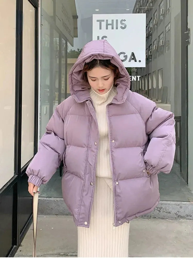 Women Short Jacket Winter Thick Hooded Cotton Padded Coats Female Korean Loose Puffer Parkas Ladies Oversize Outwear