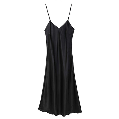 Women's Satin Nightgown Long Slip Sleep Dress Silk V Neck Sleepwear Solid Color Nightwear