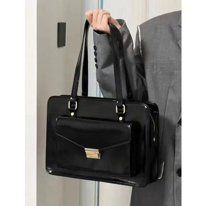 Vintage Black Shoulder Bag Briefcase Women Preppy Style Pu Leather Jk Handbag Ladies Large Capacity Casual Handbags Y2k