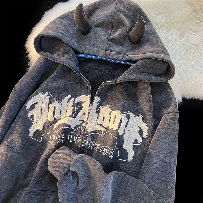 Women Letter Embroidery Hoodies Men Zipper Long Sleeve Loose Hooded Sweatshirts Autumn Winter Retro Pocket Oversize Jacket Coats