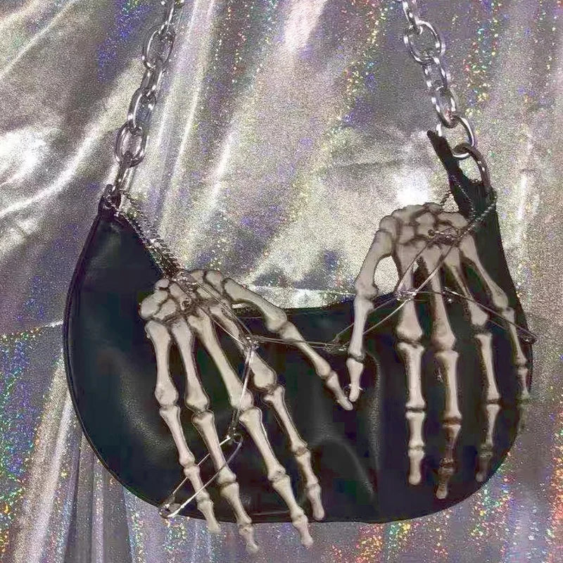 Harajuku Gothic Shoulder Bag Y2K Sweet Cool Girls Skull Dumpling Crossbody Messenger Bag Women Chain Hand Bone Handbags