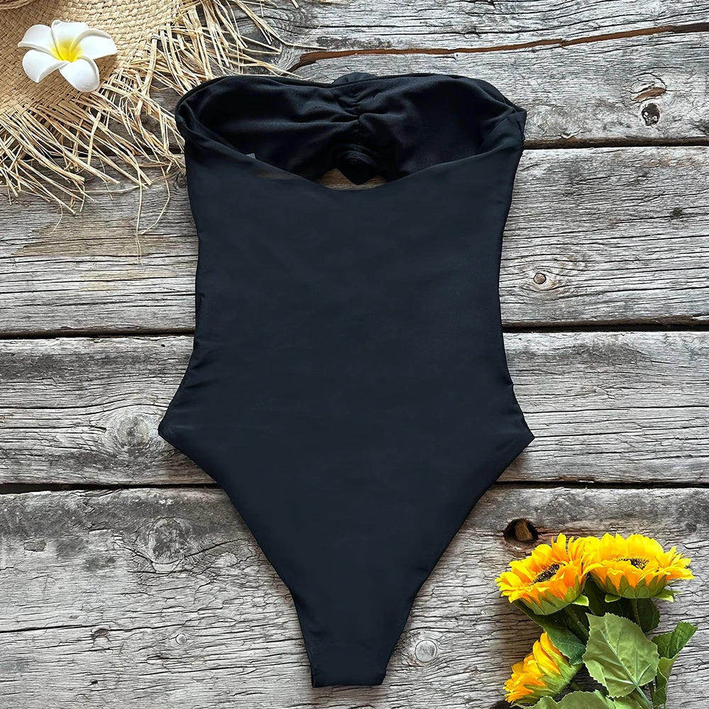 YESMYTOOL  -  One Piece Women Floral Lace Up 2024 Push-Up Padded Bra Black Swimsuit Swimwear Bathing Suit Beachwear Monokini Female