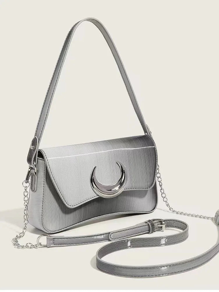 Y2k Silver Handbags Women High Street Chain Half Moon Shoulder Bag Female Vintage Harajuku Messenger Bags Aesthetic