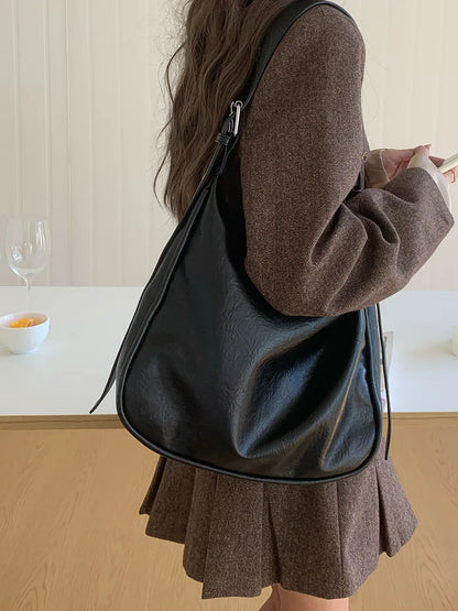 Retro Solid Color Women's Large Shoulder Bag Soft Pu Leather Ladies Commute Crossbody Bags Female Tote Handbags Underarm Bag