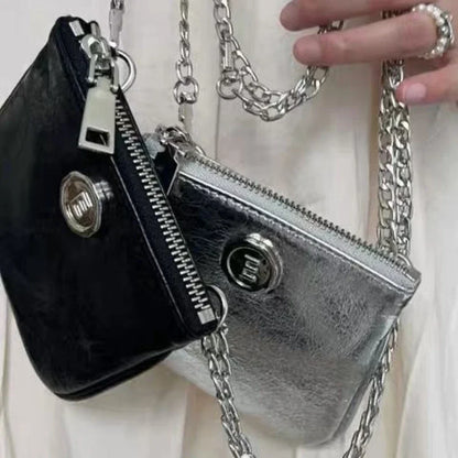 Silver Mini Crossbody Bag for Women Chain Leather Small Decorate Shoulder Bag Lipstick Card Coin Purse Female Shopper Pocket