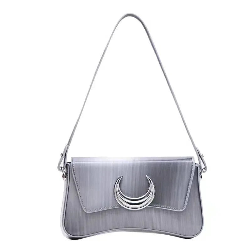 Y2k Silver Handbags Women High Street Chain Half Moon Shoulder Bag Female Vintage Harajuku Messenger Bags Aesthetic