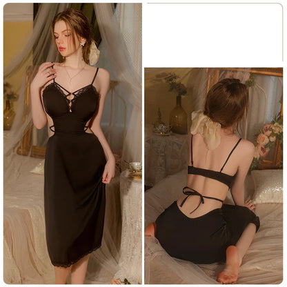 YESMYTOOL  -  Evening Dress Satin Nightgowns Backless Deep V Nightwear Women's pajamas Temptation Sexy Lingeries Home Clothes Bride Dresses