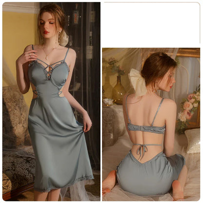 YESMYTOOL  -  Evening Dress Satin Nightgowns Backless Deep V Nightwear Women's pajamas Temptation Sexy Lingeries Home Clothes Bride Dresses