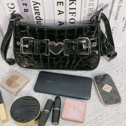 Y2k Hot Girls Underarm Bag Vintage Design Women's Chain Shoulder Crossbody Bags PU Female Cool Purse Handbags Motorcycle Bag