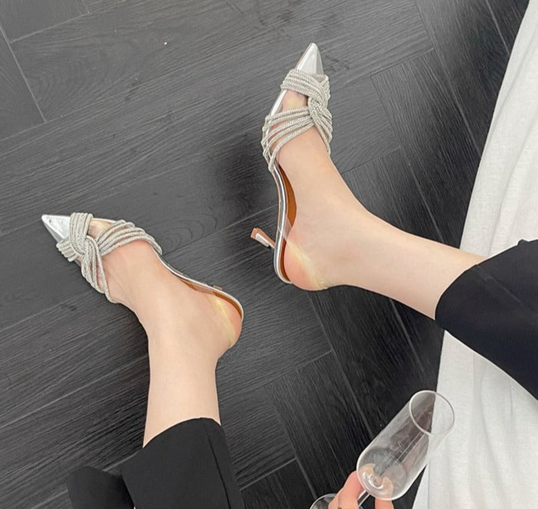 Spring New Pointed Toe Women Sandal Shoes Thin High Heel Ladies Fashion Crystal Bow-knot Dress Party Pumps Shoes