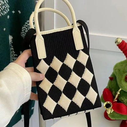 Fashion Geometric Pattern Mini Shoulder Bag Women's Knitted Handbag Female Woven Shopper Purse Design Chain Crossbody Bag