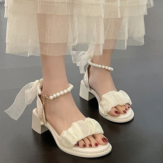 Black Platform Sandals Female Shoe  Summer Lace Denim Women's High Heels Med Espadrilles Girls Laces Fashion Gladiator Beige