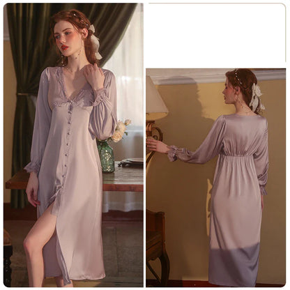 YESMYTOOL  -  Women's Pajamas Autumn Vintage Nightgowns Princess Gauze Long Sleepwear Sweet Temptation Nightdress Home Wear Sexy Lingerie