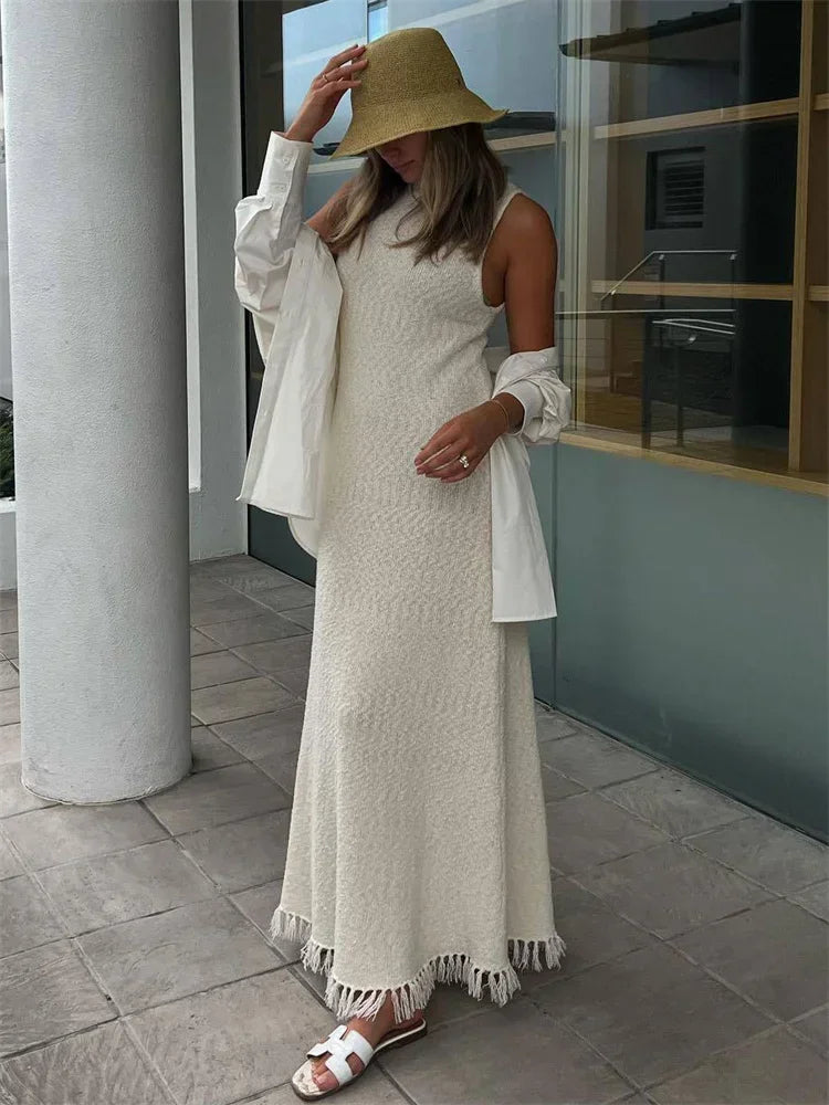 Knit Tassel Sleeveless Dress For Women Slim High Waist Casual Streetwear Ladies Knitwear Summer Holiday Beach Dress