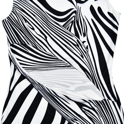 YESMYTOOL  -  Zebra Stripes Printed Hollow Out Sleeveless Slim Fit Dress 2024 Summer Sexy Round Neck Back Split Vestidos Party Club Streetwear