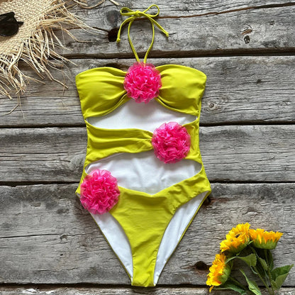 YESMYTOOL  -  Sexy Floral One Piece Swimsuit Women Swimwear Push Up Bathing Suit Hollow Out Monokini Swimsuit Solid Padded Swimming Suit