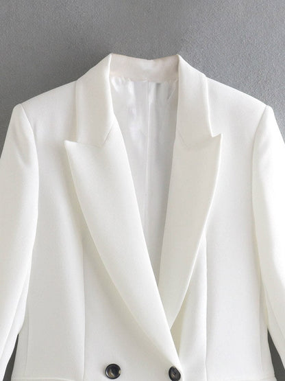 Summer Women Casual Blazers Coats White Loose Double Breasted Office Lady Female Elegant Fashion Blazer Outerwear