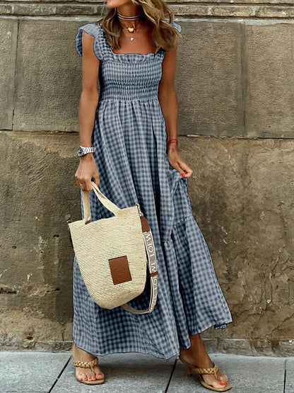 Summer Off The Shoulder Boho Long Dress Spring Elegant Geometric Print Party Dress Sexy Slash Neck Flare Sleeve Maxi Women Dress