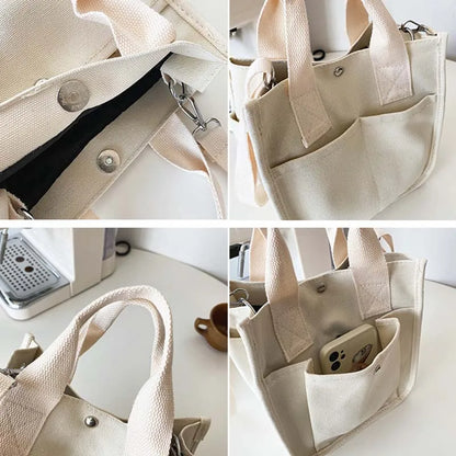 Women Crossbody Bags Canvas Solid Simple Large Capacity Shoulder Handbags All-match Durable Shopping Portable Totes Minimalist