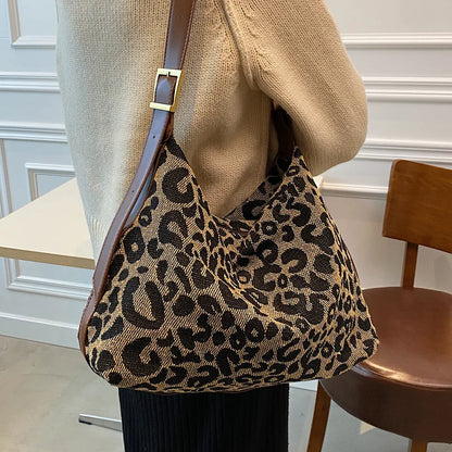 Casual Women Shoulder Bags Leopard Canvas Hobo Bag Female Large Capacity Messenger Bags Soft Crossbody Handbag for Women