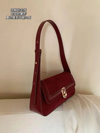 Vintage Elegant Red Shoulder Bag For Women High Street Luxury Designer Handbag Female Retro Purse Underarm Bag Y2k