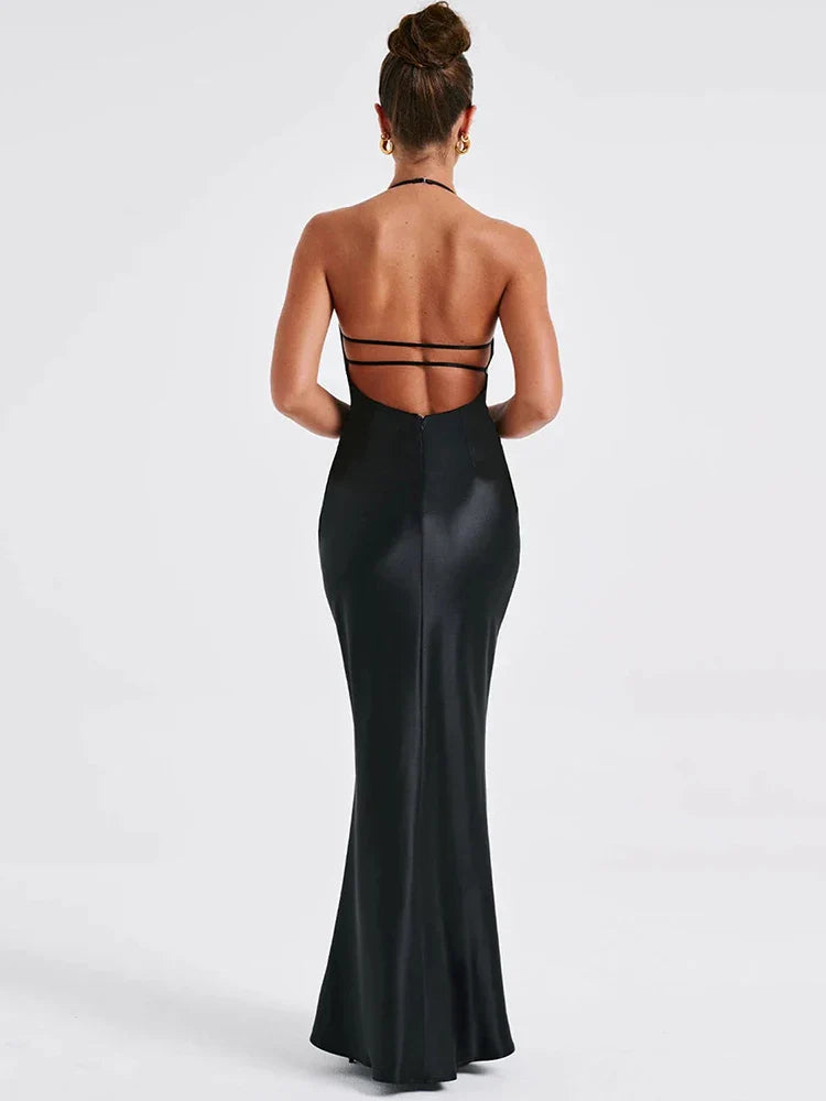 Elegant Backless Sexy Maxi Dress For Women Summer New Spaghetti Strap Sleeveless Bodycon Club Party Long Dress Clubwear