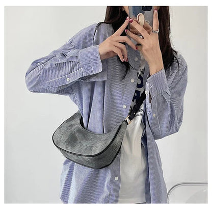 Casual Women Half Moon Underarm Bags Gray PU Leather Hobos Shoulder Bag for Female All Match Ladies Crossbody Bag Purse Handbags