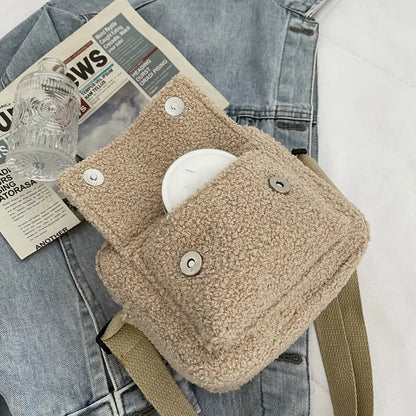 Korean Plush Fabric Women's Shoulder Crossbody Bag Small Fashion Lambs Wool Fluffy Fur Winter Female Bag Designer Handbags