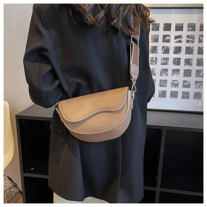 Wide Shoulder Strap Shoulder Bag Women Fashion Versatile Crossbody Bag PU Leather Underarm Bag Women