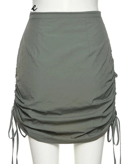 Army Green Retro Pleats All-Match Sexy Mature Hot Self-Cultivation Feminine Street Outing Women'S Short Skirt