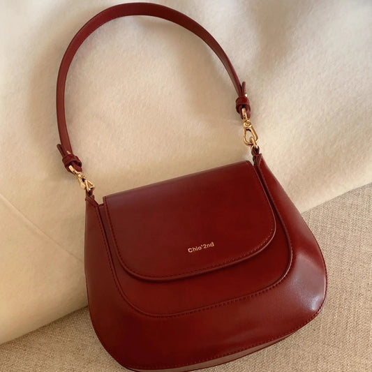 Vintage Red Handbag Women Retro High Street New Leather Chic Saddle Bag Bolso Mujer Female Elegant Burgundy Bag Purse