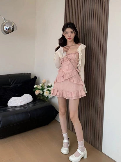 Summer Pink Strap Dress Office Lady Casual Sleeveless Beach Style Y2k Mini Dress Even Party Outwear One Piece Dress Korean