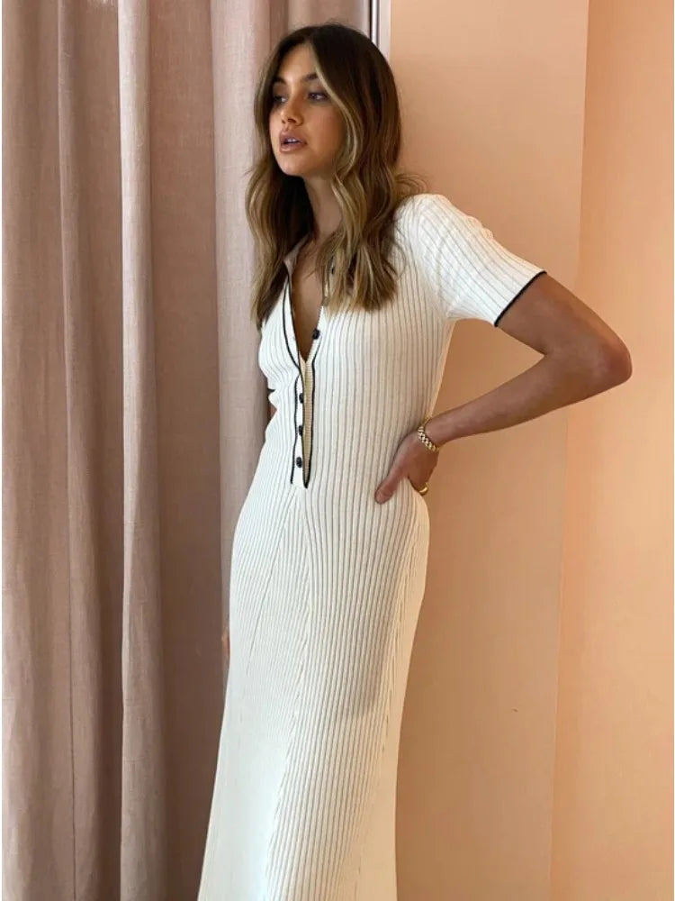 Knitted Rib Slim Maxi Dresses For Women High Waist Casual Loose Dress Women's Autumn Elegant Temperament Long Dress Femme