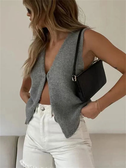 Female Hollow Out Knit Cardigan Sexy Sleeveless Baggy High Street Tank Top Summer V-Neck Slim Fashion Women Vest Y2k Top