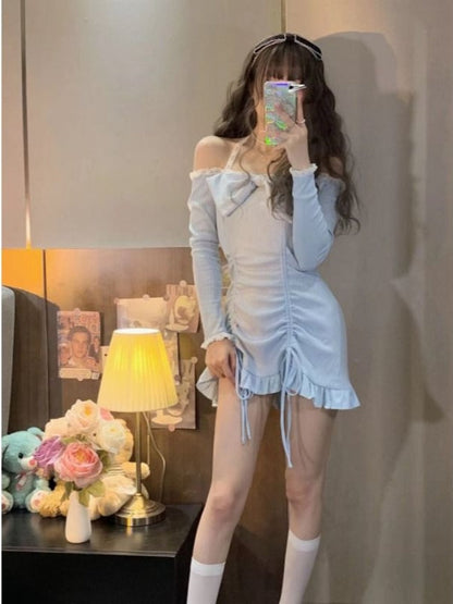 Bodycon Wrap Sexy Dress Women Korean Style Design Kawaii Ruffles Lolita Short Dresses Lace Robe Female 2022 Autumn