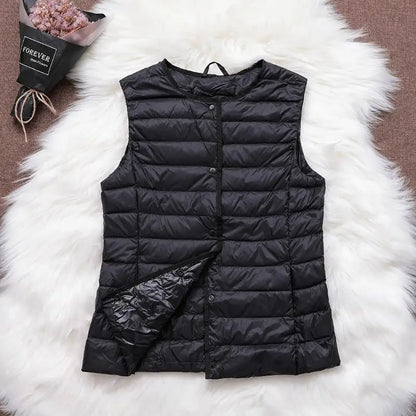 90% Ultra Light White Duck Down Women Vest Thin Coat Women Duck Down Sleeveless Jacket V Collar Or O Collar Coat