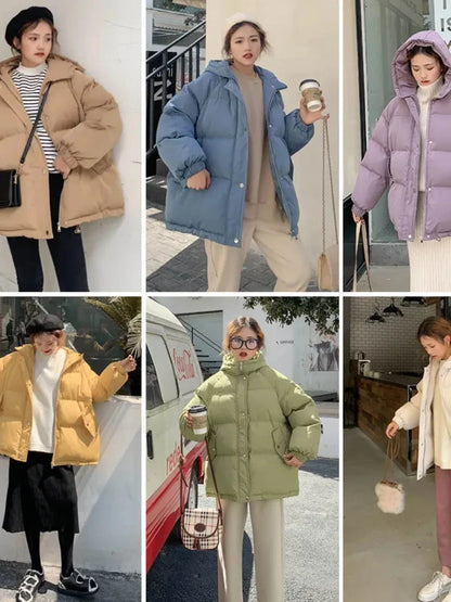 Women Short Jacket Winter Thick Hooded Cotton Padded Coats Female Korean Loose Puffer Parkas Ladies Oversize Outwear