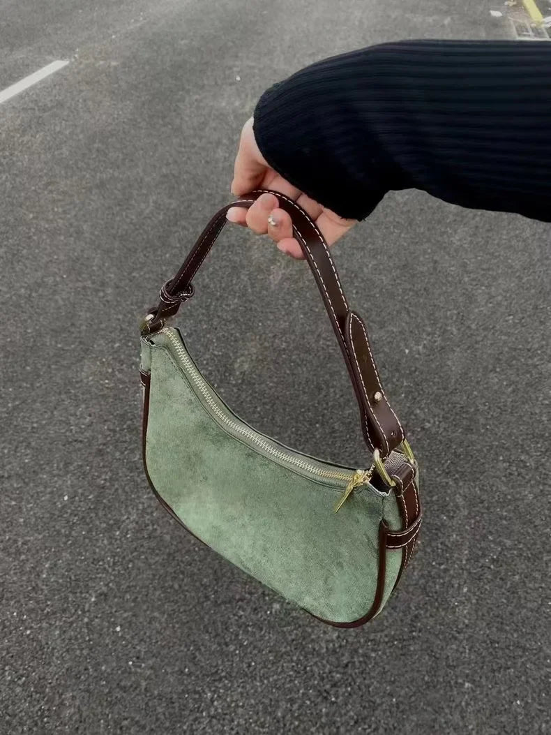 Casual Green Underarm Bag Women New Vintage Hot Girls Leather Solid Shoulder Bag Female Retro Elegant Y2k Handbag Purse