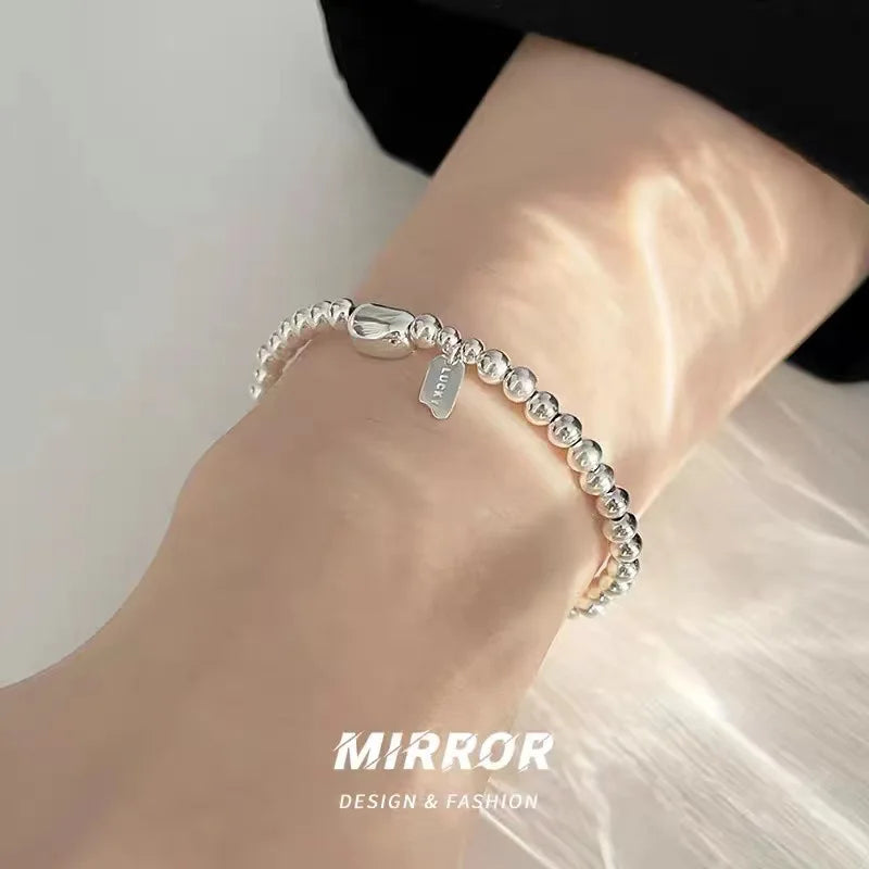 925 Sterling Silver Round Bead Bracelet Simple Temperament Geometric Shape Bracelet Birthday Gift Women's Exquisite Jewelry