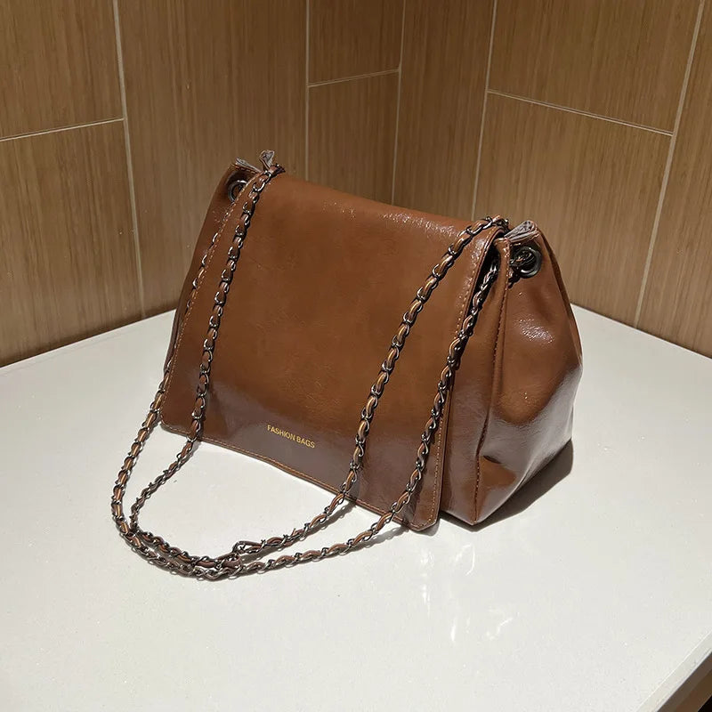 New Vintage Shoulder Bag Large Capacity Fashion Crossbody Bags For Women Solid Pu Leather Ladies Handbags