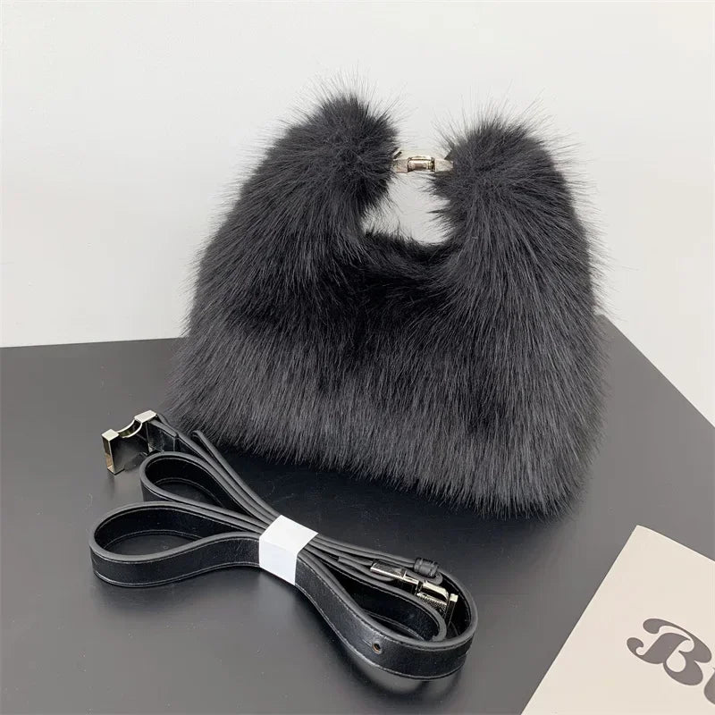 Luxury Faux Fur Ladies Shoulder Bags Soft Plush Female Evening Clutch Purse Handbags Women's Small Tote Fluffy Crossbody Bag