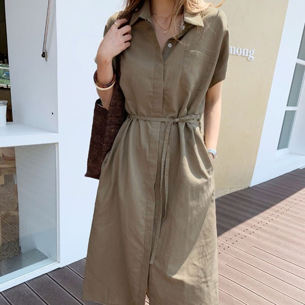 Summer Women Dress Shirt Dress Long Evening Female Vintage Maxi Party Oversize Beach Woman Dresses Casual Elegant Prom Green