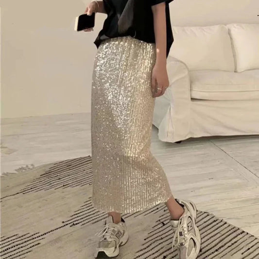 Autumn Winter Sequins Streetwear Harajuku Y2K Loose Casual Skirt Lady Elegant Fashion Trend All-match Skirts Women's Clothing