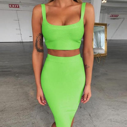 Bandage dress sets Women Sexy Two Piece Skirt Set Summer Lilac Bodycon skirt and top set matching sets For Club Party